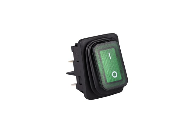 30*22mm Black Body 2NO with Illumination with Terminal (0-I) Marked Green A54 Series Rocker Switch